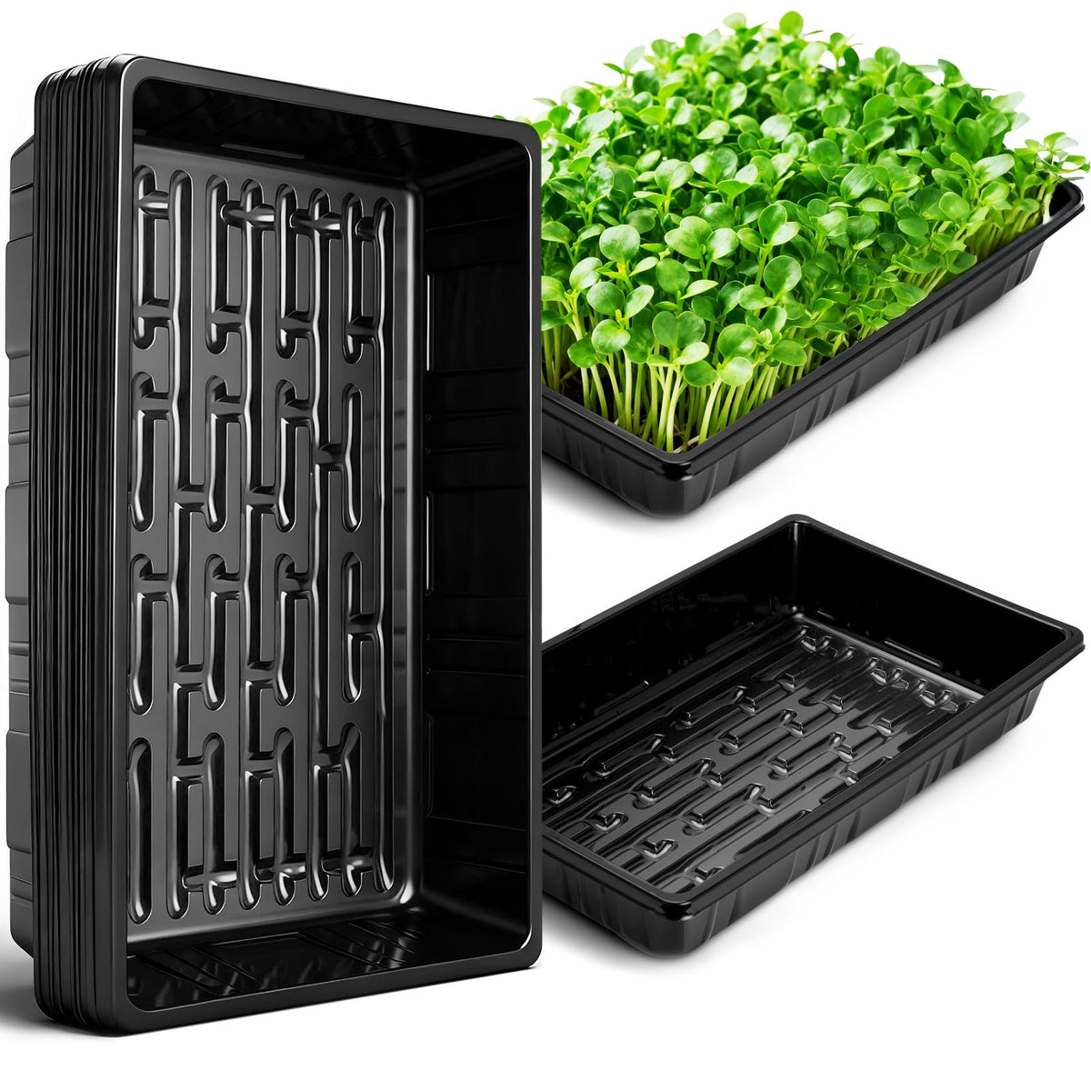 Sckee Upgraded 10 Pack Plant Growing Trays Seed Starting Tray Microgreens Growing Trays Seedling Plant Germination Starter Tray Transplant Fodder Flats, No Holes, No Leakage, Reusable (1017)