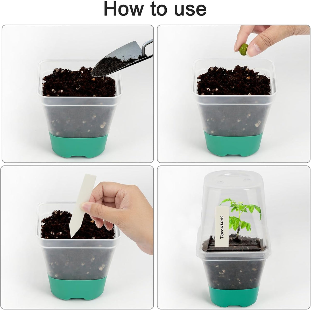Sankoly 30 Packs Clear Nursery Pots with Plant Labels 3 Inch Plastic Plant Pot with Humidity Domes Silicone Base and Drainage Holes Reusable Seedling Pots