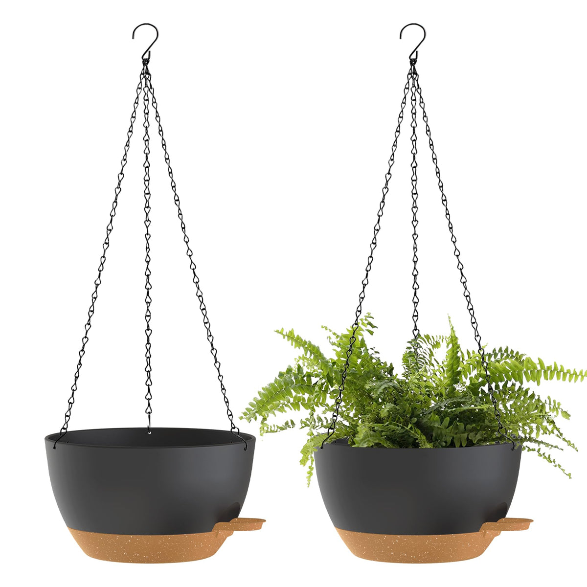 12 Inch Hanging Baskets 2 PC with Chains, Self-Watering Hanging Planters for Indoor Outdoor Plants, Plastic Hanging Flower Pots,Black