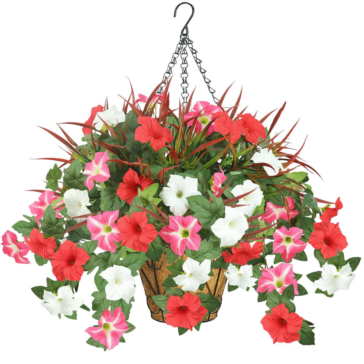 1 Set Fall Hanging Baskets Outdoor,Artificial Petunias Flowers