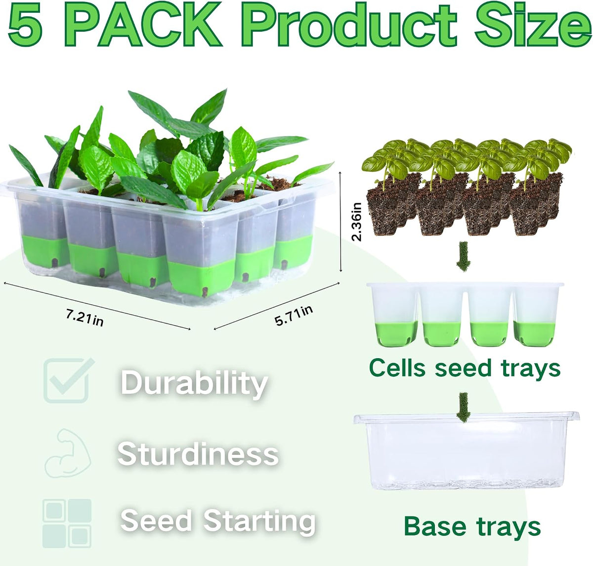 5 Pack 60-Cell Flexible Silicone Seed Starter Trays for Easy Transplant