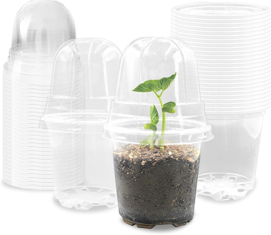 RooTrimmer Transparent Nursery Pots 3.5Inch with Humidity Domes for Seeds Starting, Clear Plastic Plant Pots with Drainage Holes (3.54Inch, 40Pcs,Clear Pots with Lids)