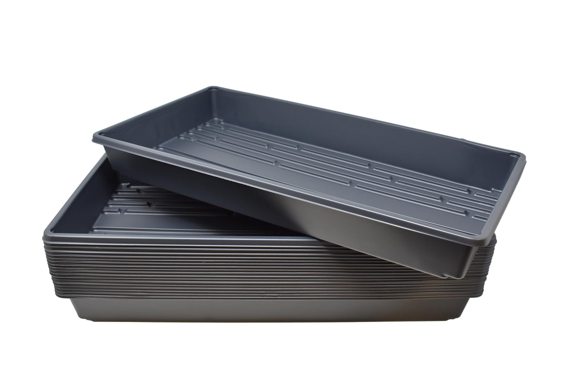 Living Whole Foods 5 Pack of Durable Black Plastic Growing Trays (Without Drain Holes) 21" X 11" X 2" - Flowers, Seedlings, Plants, Wheatgrass, Microgreens & More