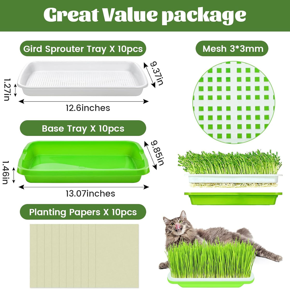 Legigo 10 Pack Seed Sprouter Trays, Microgreens Growing Trays Kit