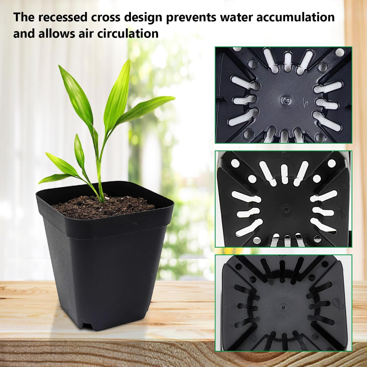RooTrimmer Square Nursery Pots with Drainage Holes, 2.75 Inch, 120 Pack