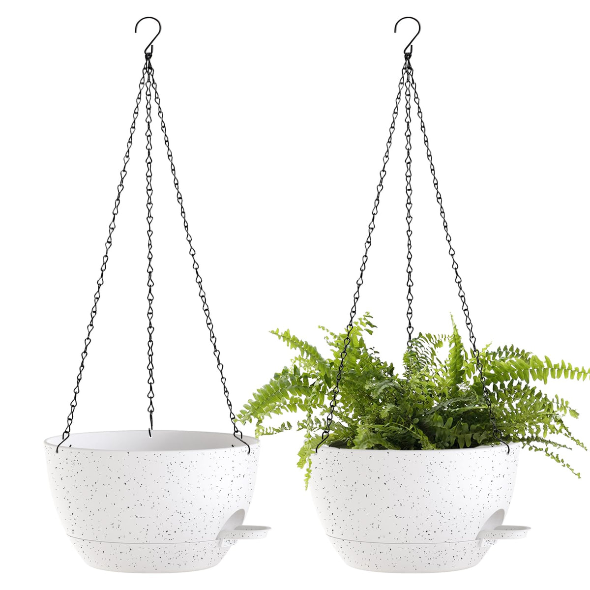 12 Inch Hanging Baskets 2 PC with Chains, Self-Watering Hanging Planters for Indoor Outdoor Plants, Plastic Hanging Flower Pots,Black