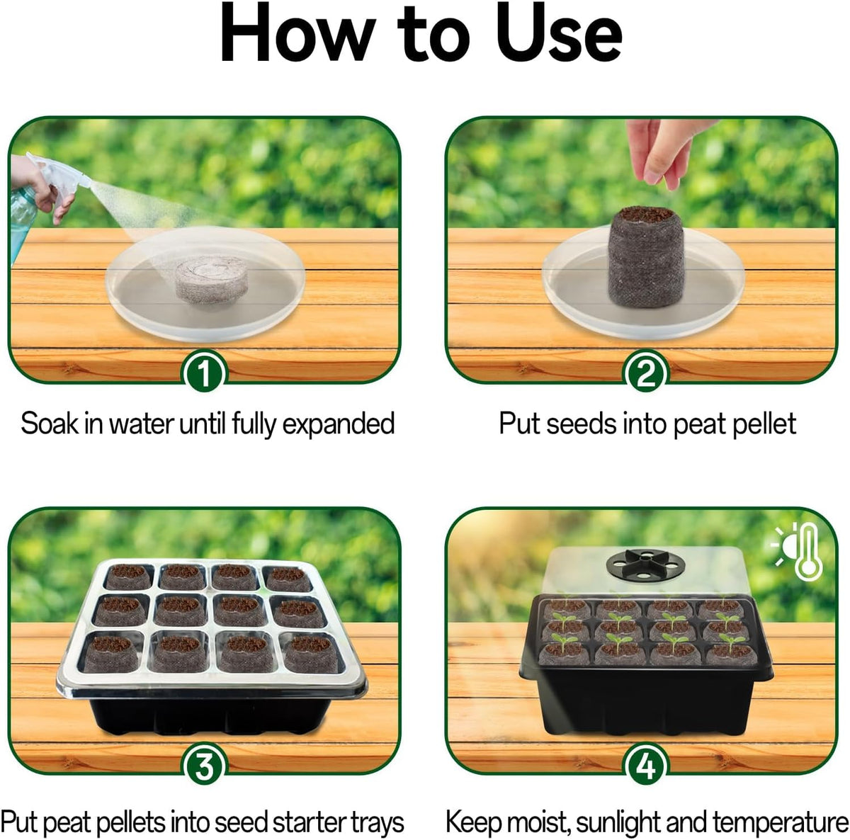 Seed Starter Tray with Peat Pellets, Black Seeding Starter Trays for Plant