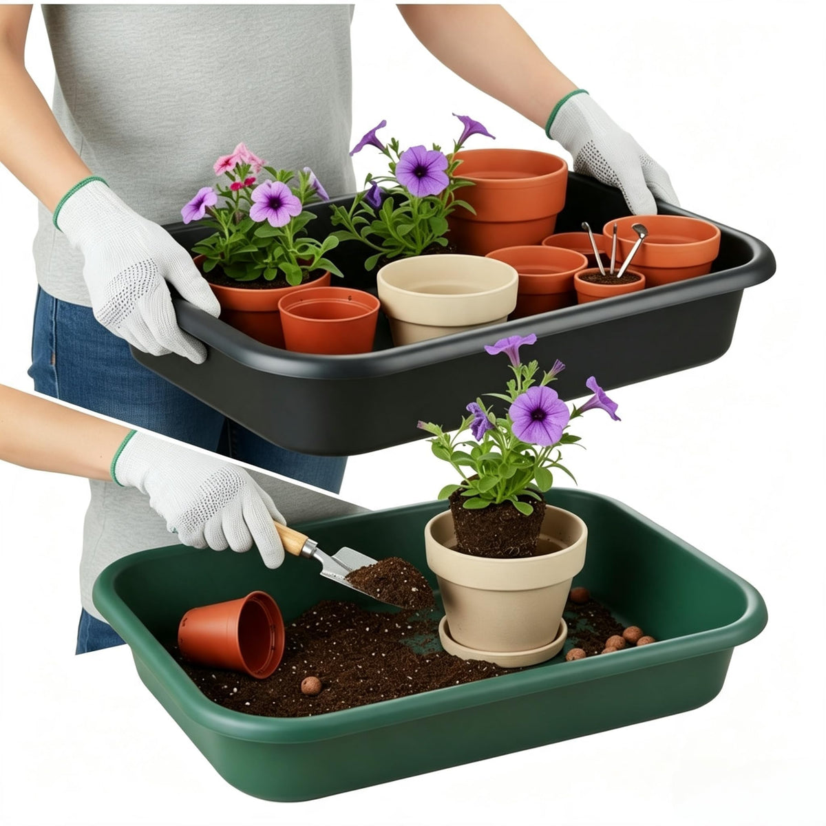 5 Pack Plant Potting Tray- Multifunctional Garden Tidy Tray, 17"x12", Black