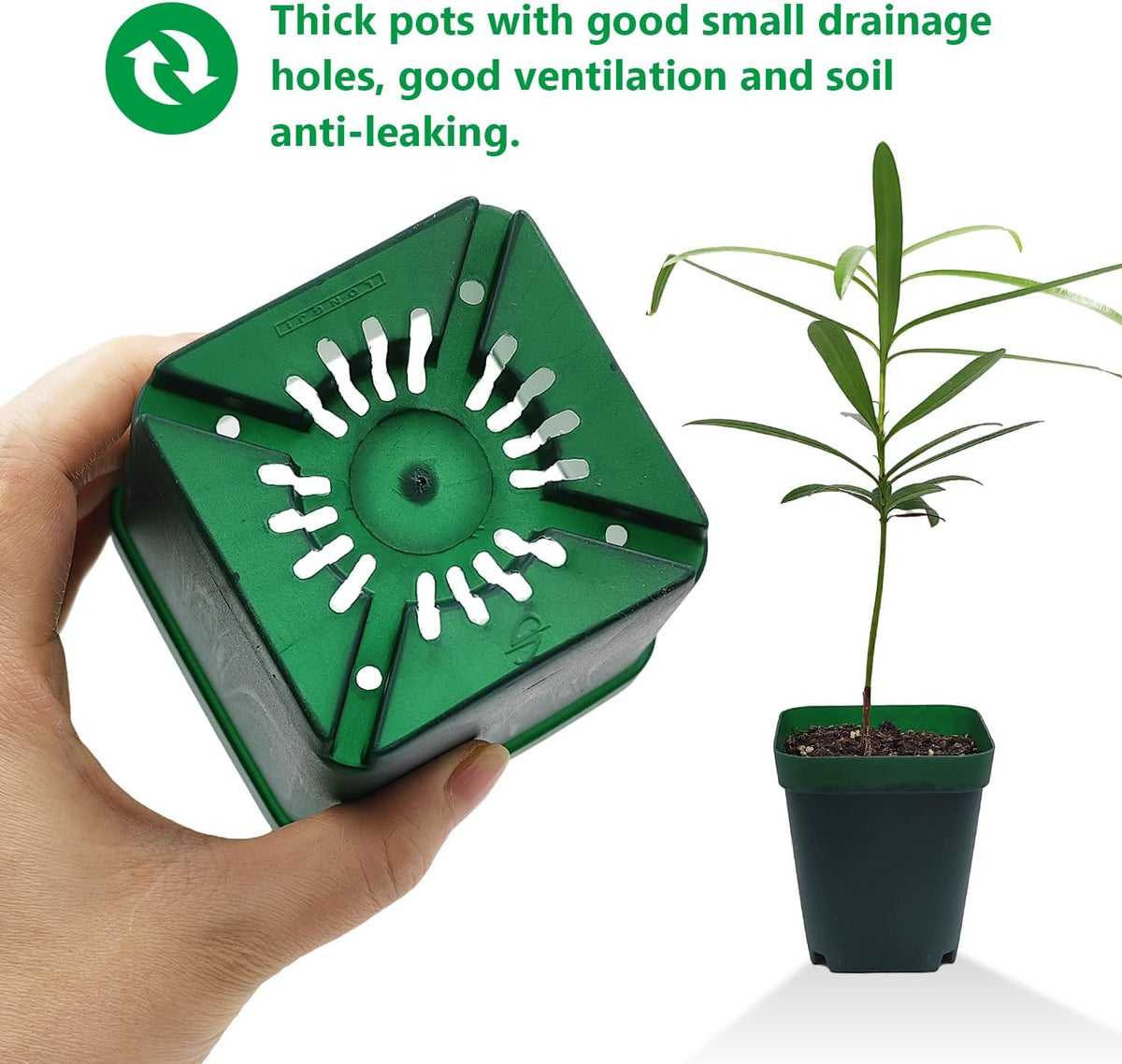 RooTrimmer Square Nursery Seedling Pot 3.5 Inches 90 Pcs, Small Nursery Pot Plastic Thick and Sturdy Seed Start Germination Pot for Plant Propagation and Seeding(Green,3.54 Inches, 90Pcs)