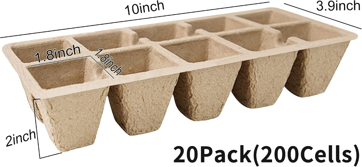 200 Cells Seed Starter Tray, 20 Pack Biodegradable Seed Starter Kit, Peat Pots for Seedlings with 200 Plant Labels, 2 Seed Planting Tool and 1 Spray Bottle