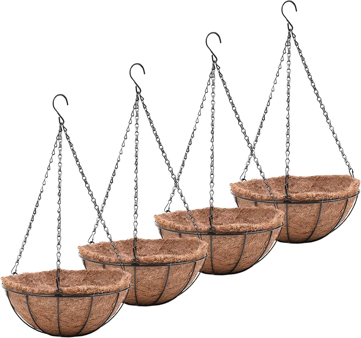 EIMQUVW Metal Hanging Planters Basket Set of 4 Hanging Flower Pots 10 Inch Chain Round Wire Plant Holder with Coco Coir Liner Garden Watering Hanging Baskets for Patio Garden Outdoor1
