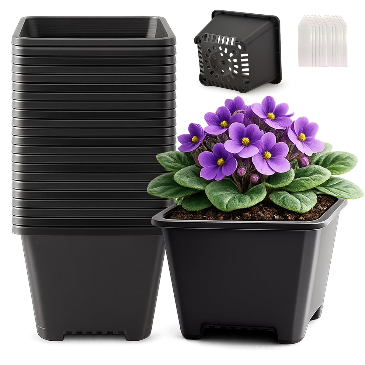 25 Packs Square Nursery Pots for Plants 4 Inch Seedling Pots with Holes