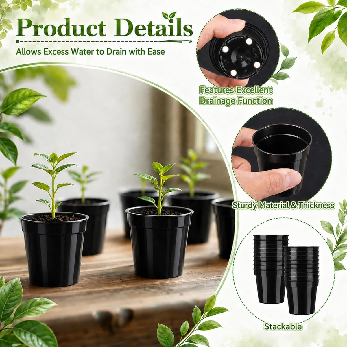 24 Pack 2 Inch Nursery Pots, Mini Plastic Plant Pots for Seedlings(Black)