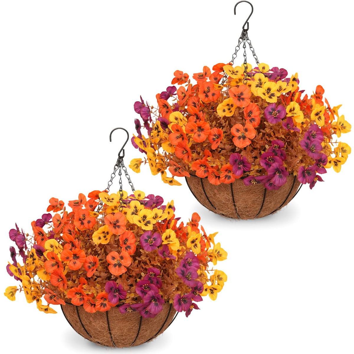 2 Set Artificial Hanging Flowers with Baskets for Outdoor Decor