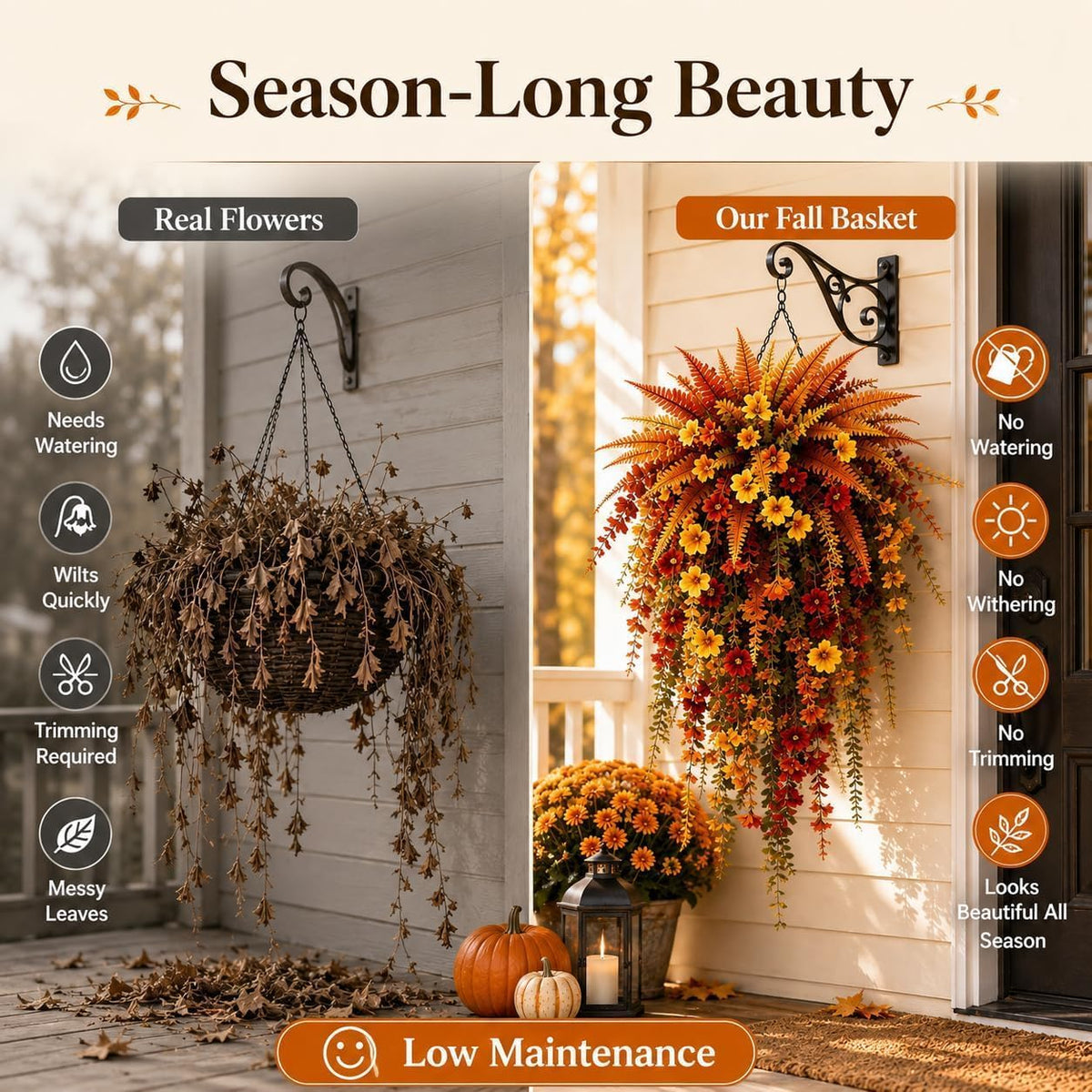 Artificial Fall Harvest Hanging Flowers Decor Outdoor，Orange*1