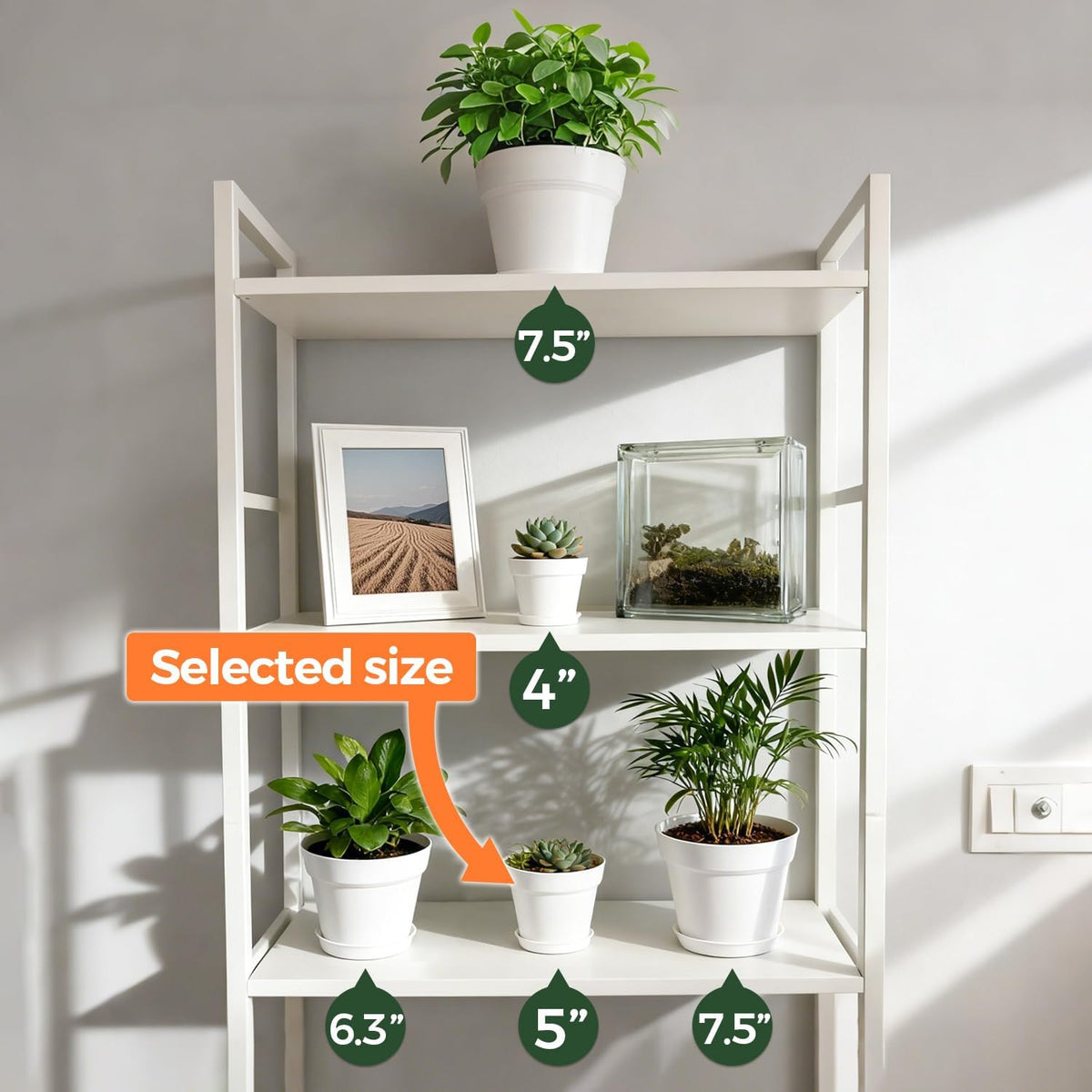 T4U Small Plant Pots 5 Inch 8 Pack, Plastic Indoor Flower Pots Saucer White