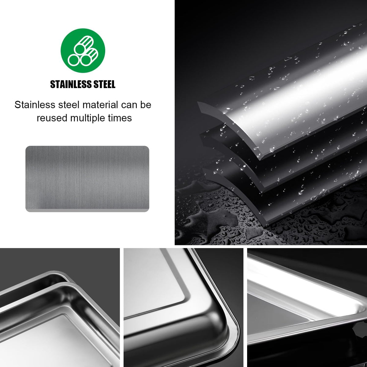 RooTrimmer 5 Pack Large Stainless Steel Seedling Trays, Heavy Duty Metal Water Catch Trays for Nursery Pots-Transplant, Seed Germination & Propagation Flats (17.5 inch×13.56 inch, 1.18" Height)