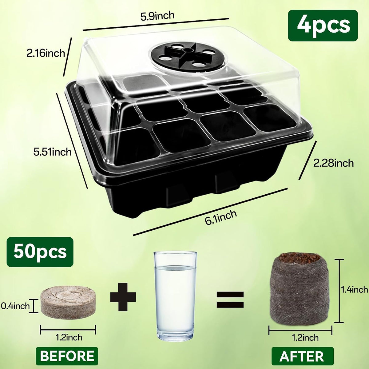 Seed Starter Tray with Peat Pellets, Black Seeding Starter Trays for Plant
