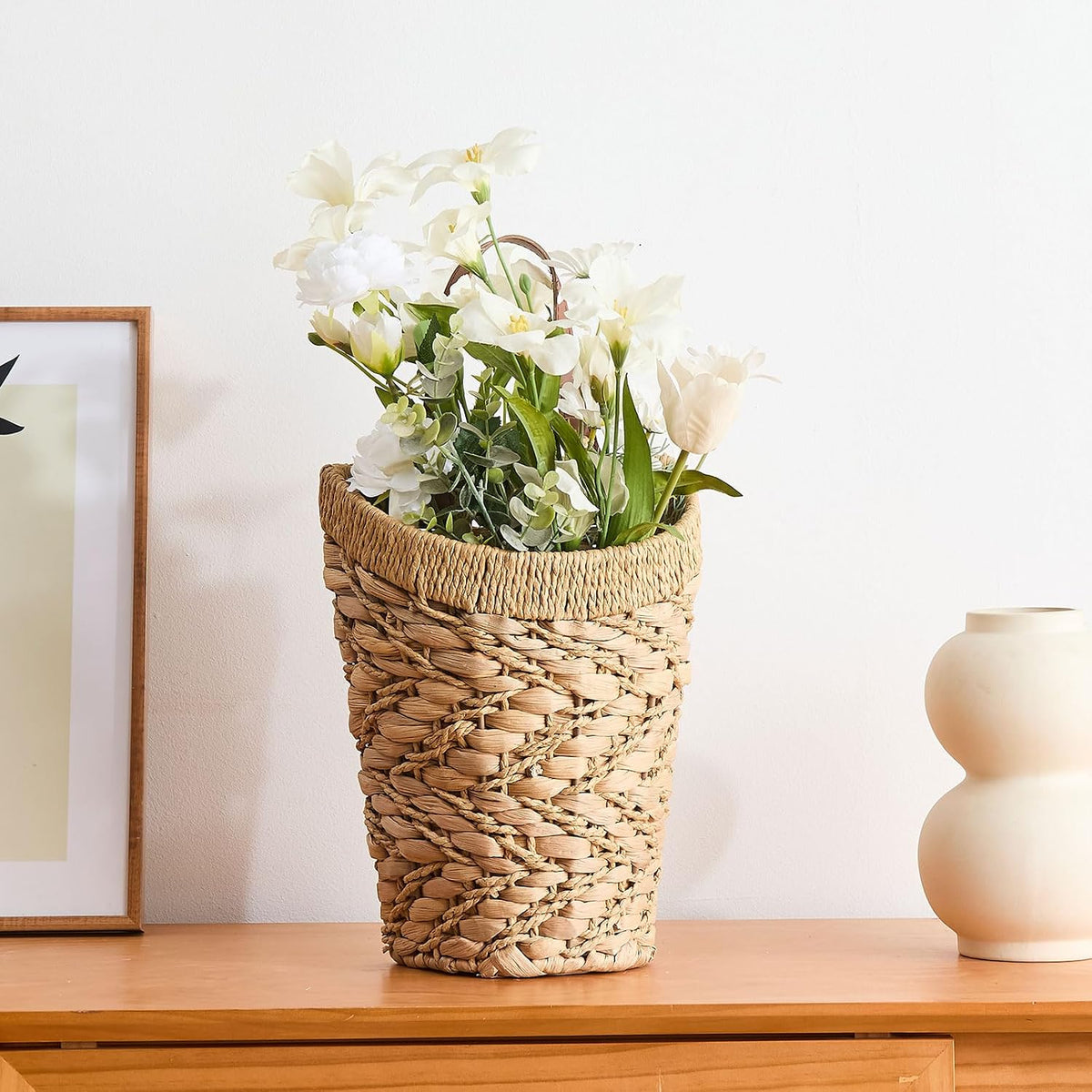 Handwoven Water Hyacinth Boho Front Door Basket for Flower Plants