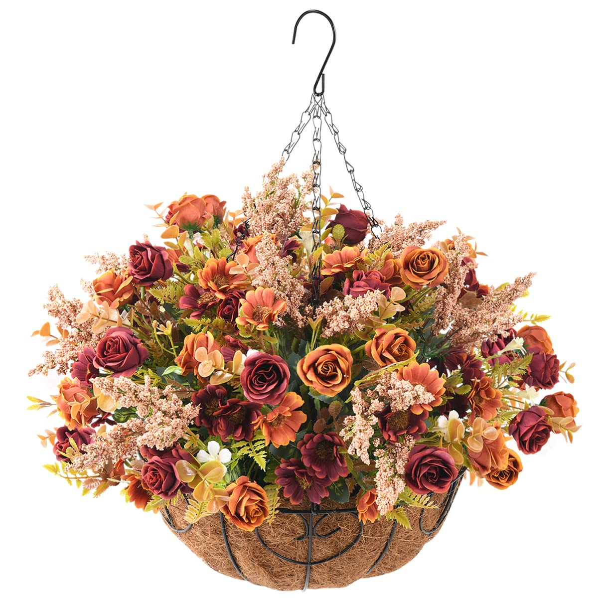 Homsunny Artificial Fall Hanging Flowers Baskets for Outdoor Decoration