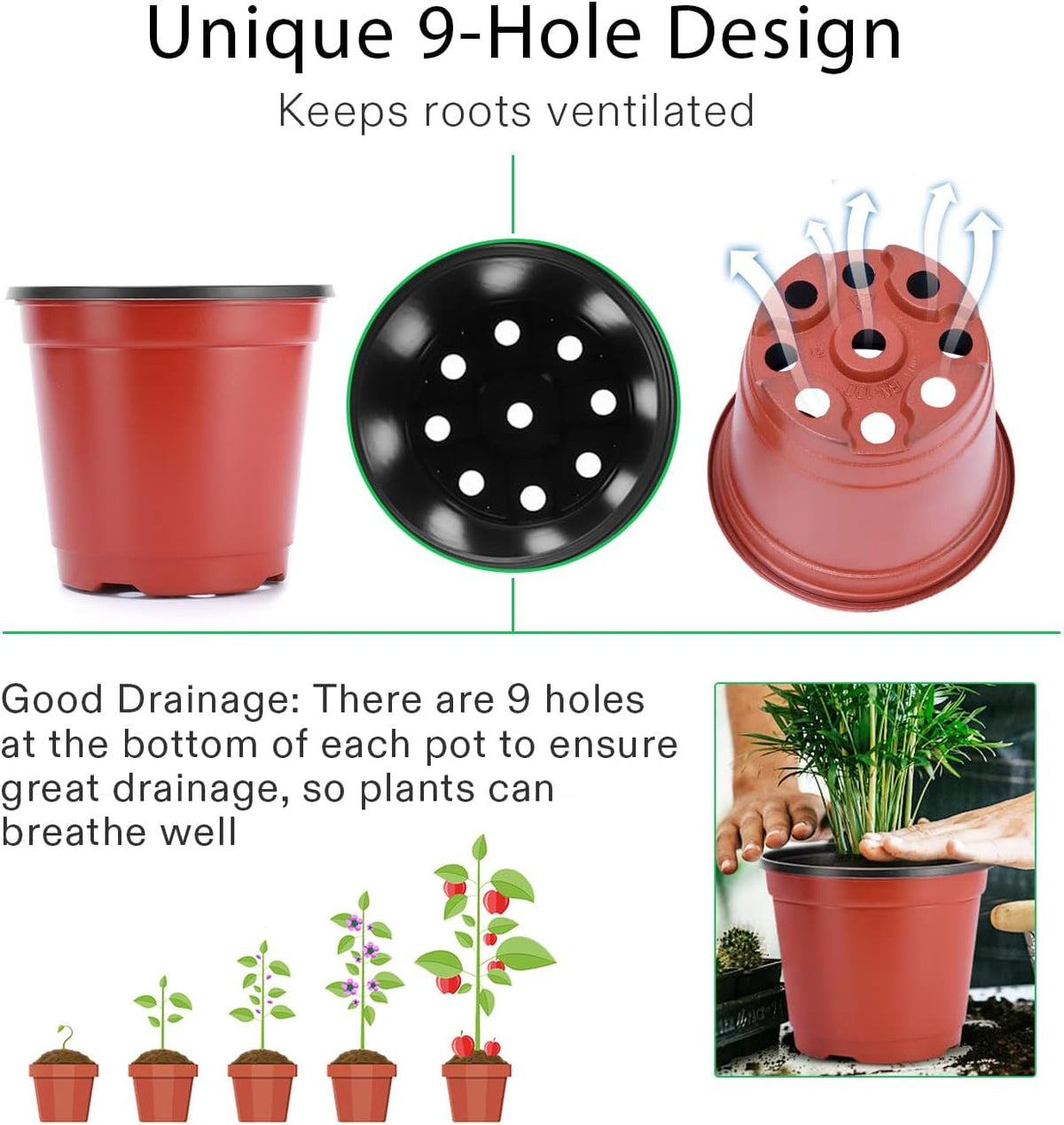 VIVOSUN 50 Pcs 6 in Plastic Plant Nursery Pots, Seed Starting Pots