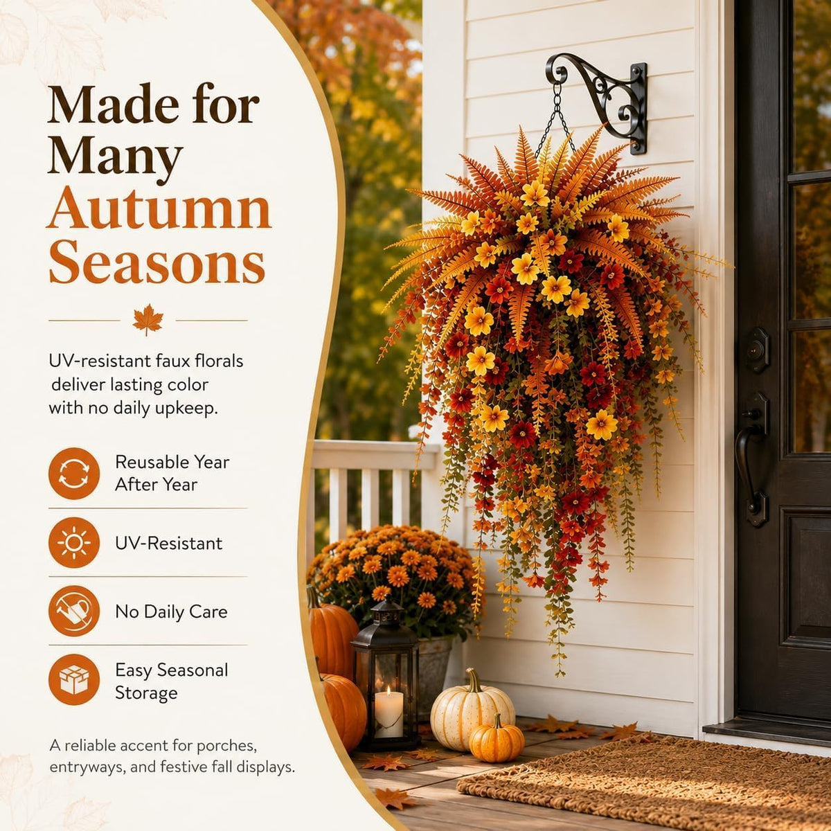 Artificial Fall Harvest Hanging Flowers Decor Outdoor，Orange*1