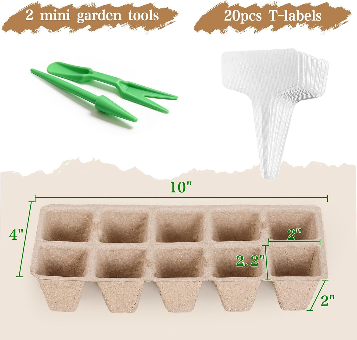 200 Cells Seed Starter Tray, 20 Pcs Biodegradable Plant Starter Peat Pots(Including T-Type Labels & Starter Tools)– Eco-Friendly Gardening Supplies, No Transplant Needed
