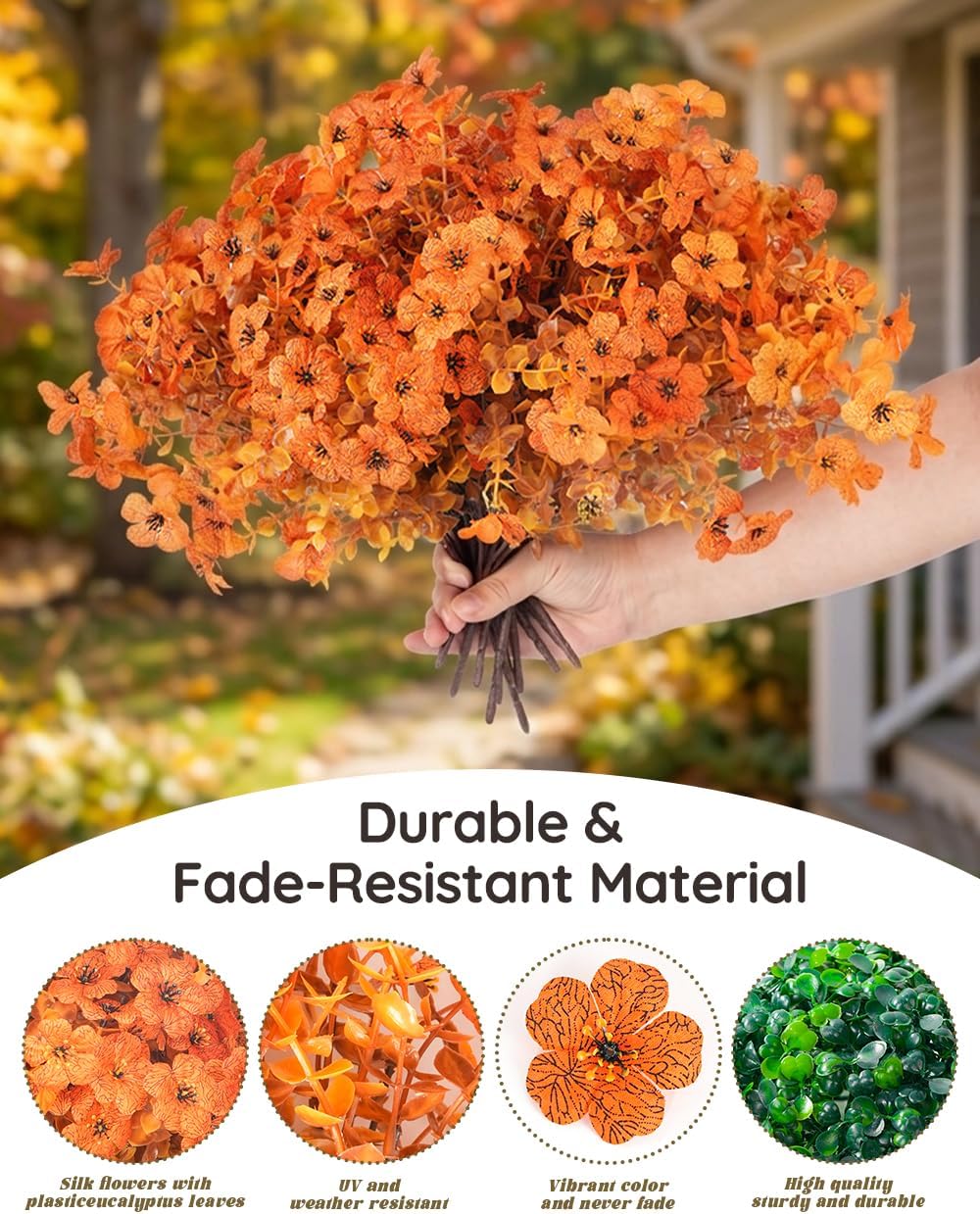 Artificial Fake Orange Fall Mums Flowers Planter Hanging Basket for Outdoor