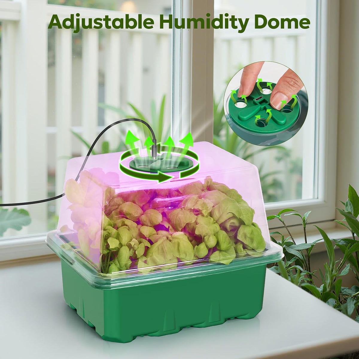 MIXC 6 Pack Seed Starter Kit with Grow Light, Vented Humidity Dome, Green
