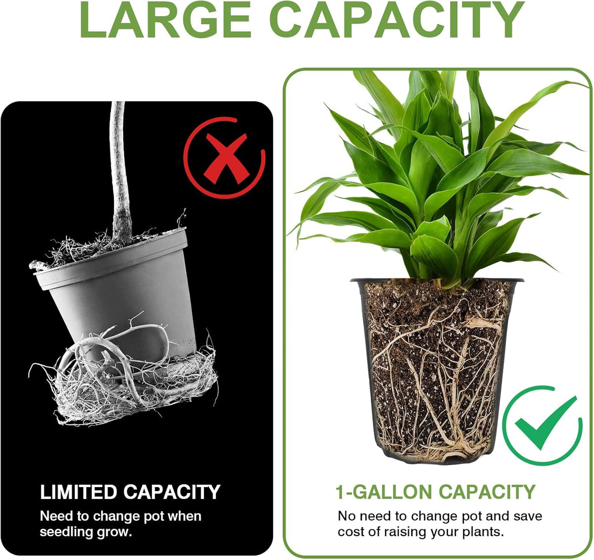 GroTheory 100 Pack 1 Gallon Nursery Pots, 6.7 Inch Plastic Pots for Plants