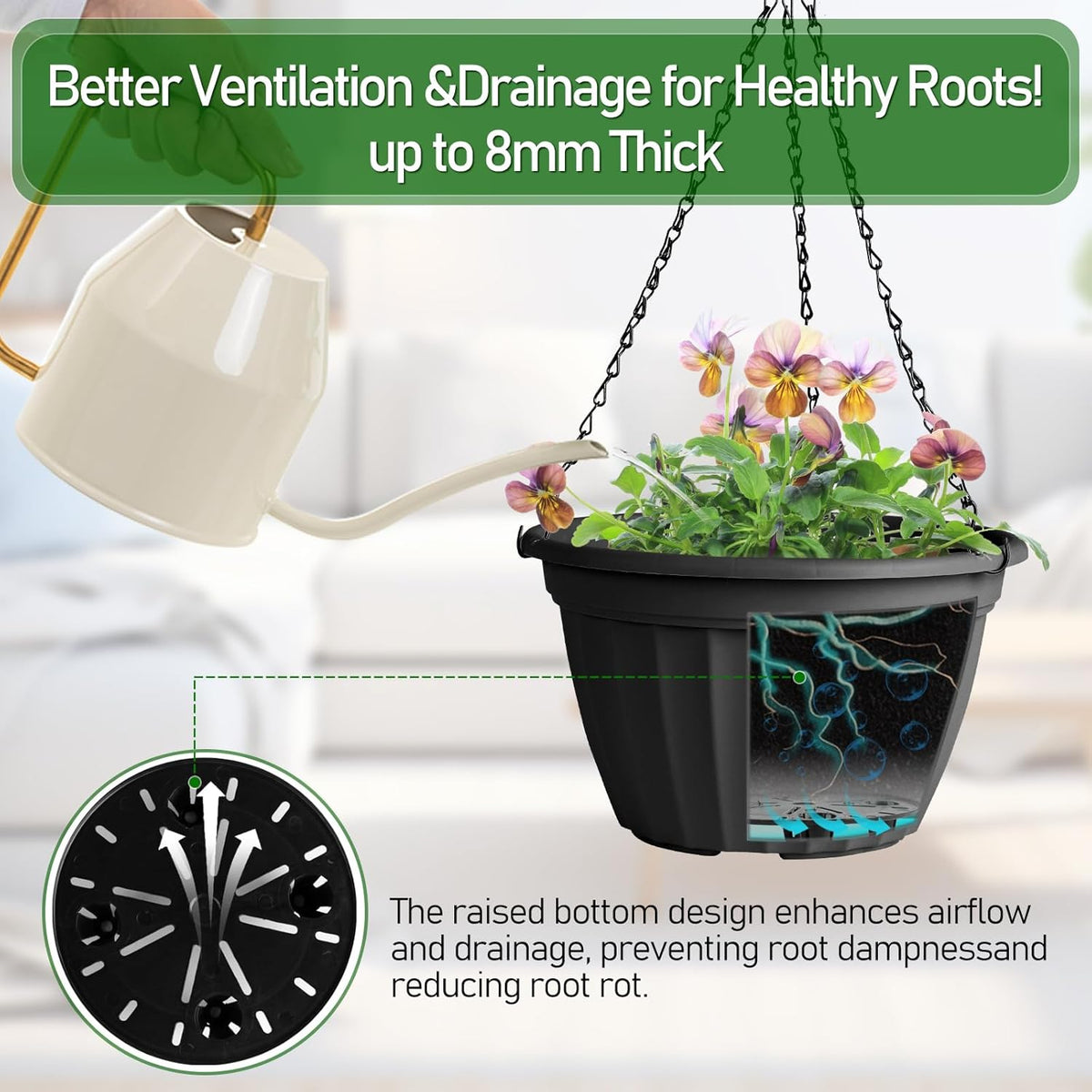 FGstyle Hanging Planters 10 Inch 4 Pack,Hanging Baskets for Plants Outdoor