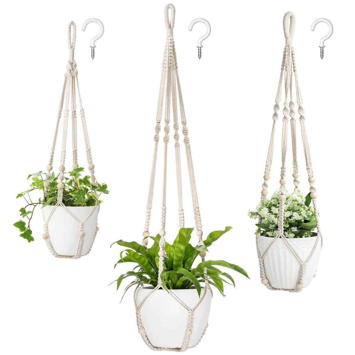 Mkono 3 Pack Macrame Plant Hangers Hanging Planters for Indoor Plants Brown