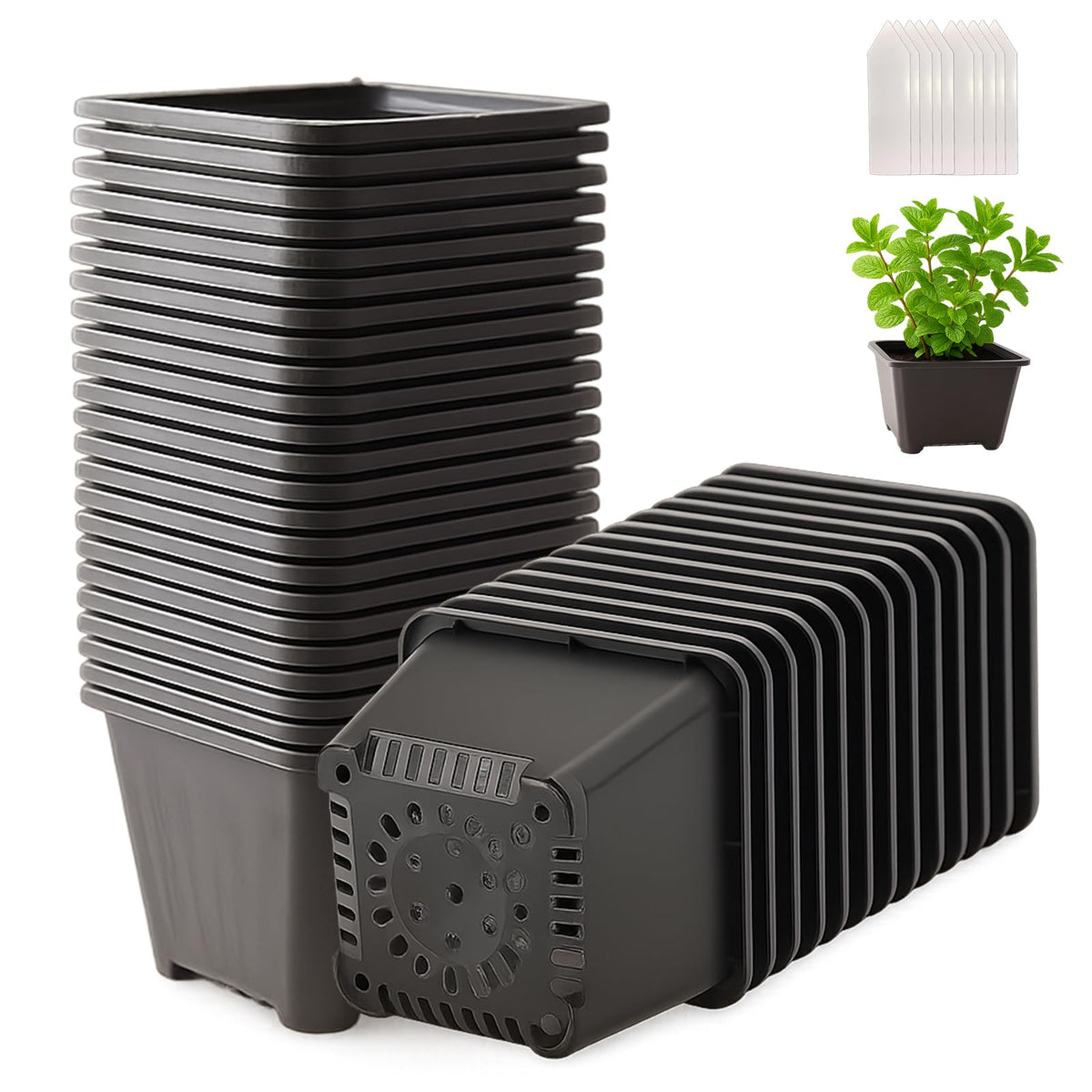 25 Packs Square Nursery Pots for Plants 4 Inch Seedling Pots with Holes