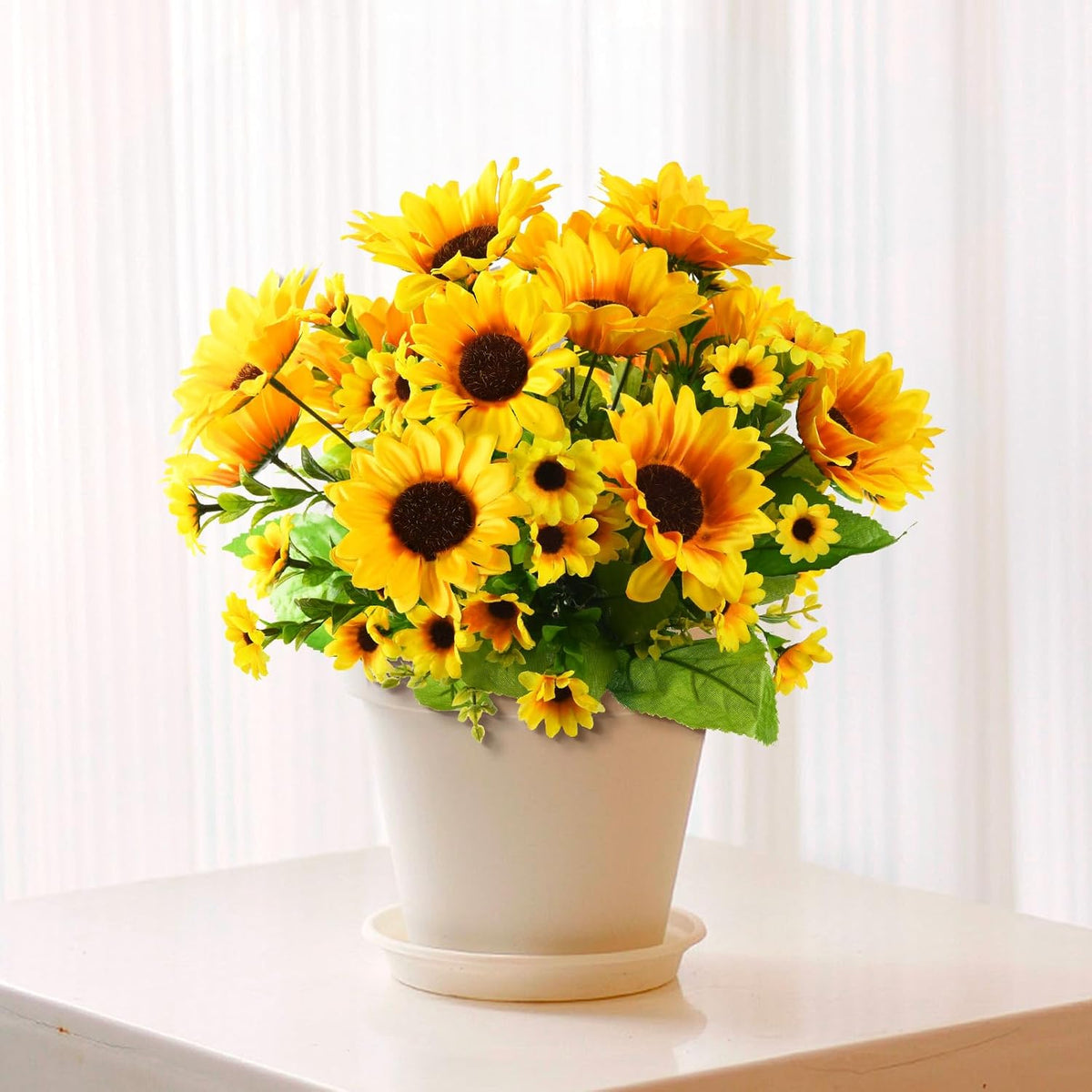 Artificial Sunflowers Fake Hanging Flowers Baskets for Outdoor Decoration