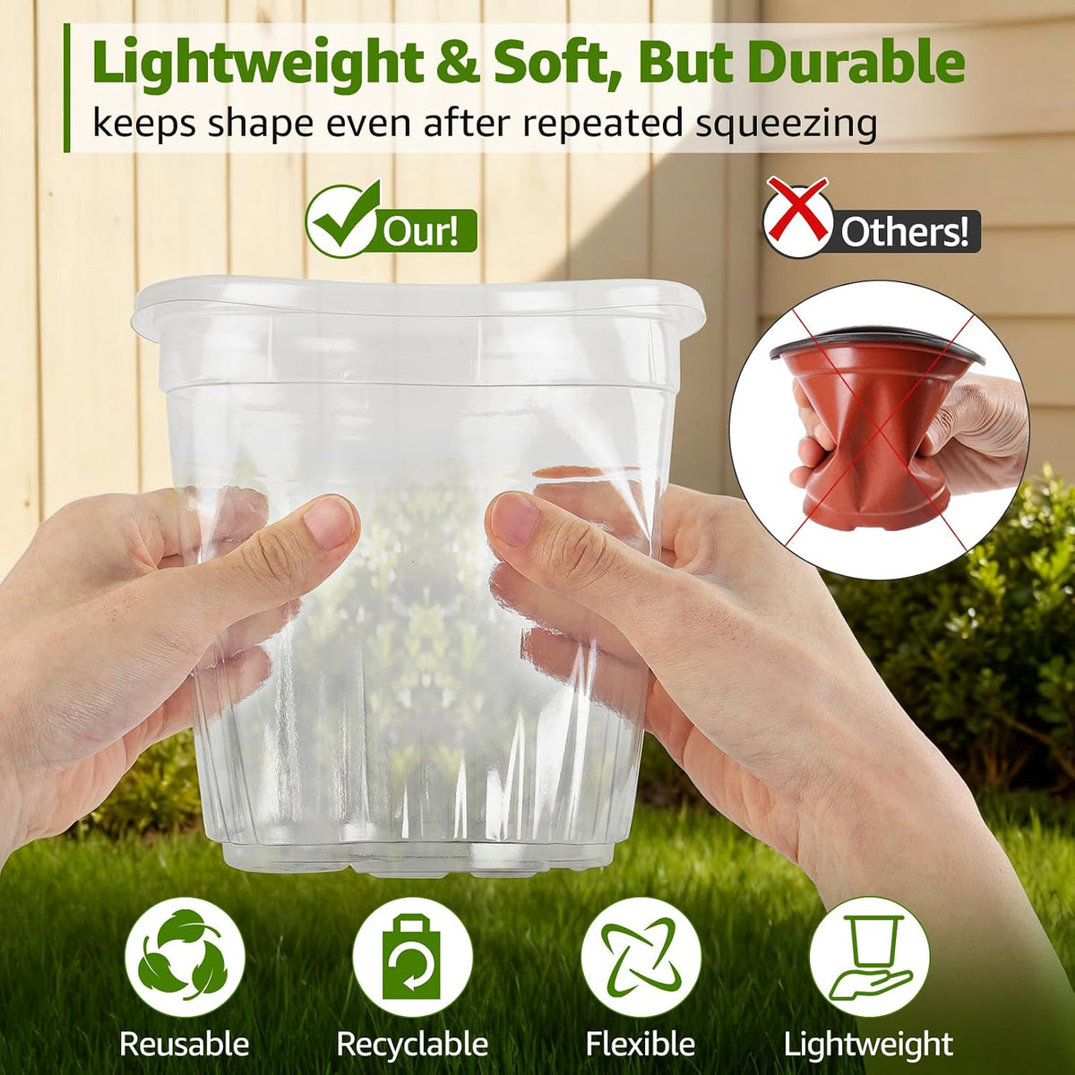 MIXC Clear Nursery Pots with Drainage Holes, 7/5/4/3.5 Inch 36 Pack