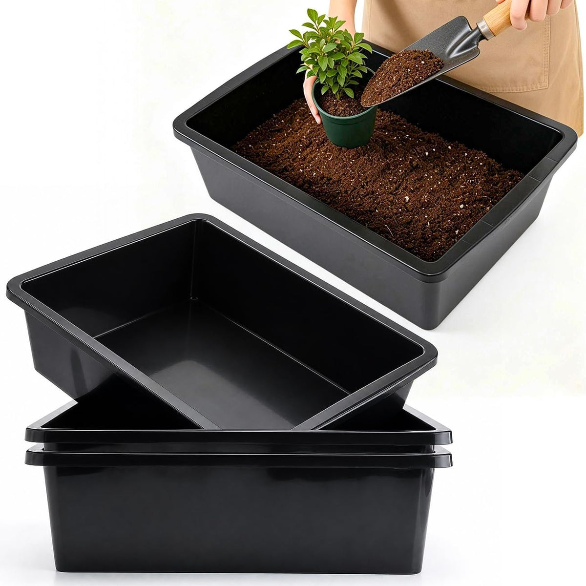 5 Pack Plant Potting Tray- Multifunctional Garden Tidy Tray, 17"x12", Black