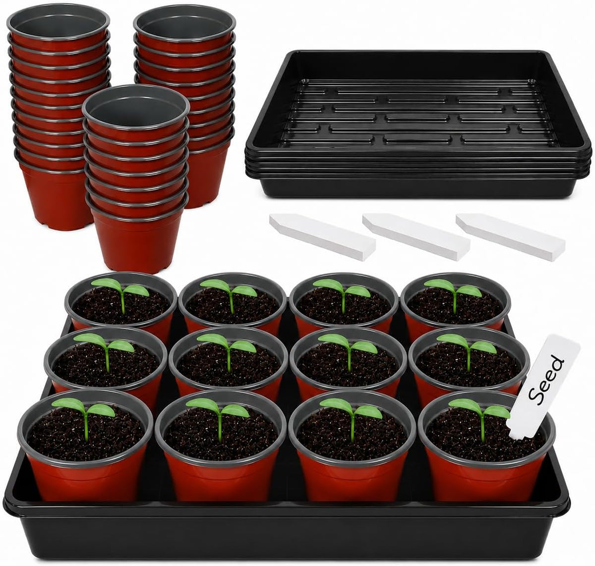 60pcs 3.5 inch Plastic Nursery Pots and 5 Pack Seedling Tray