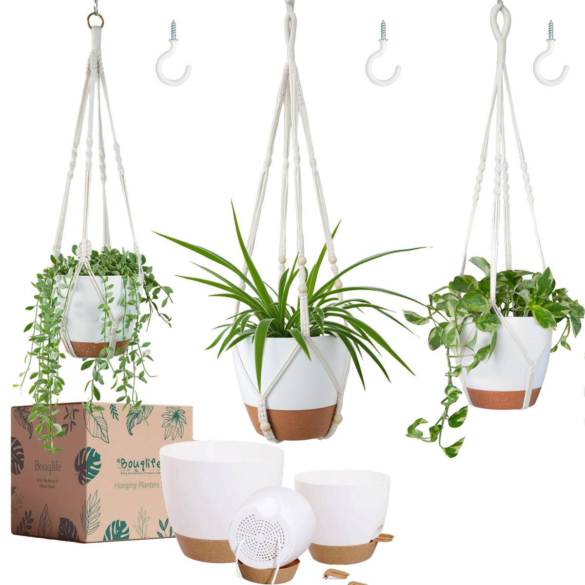 Bouqlife 3 Set Self Watering Hanging Planters for Indoor Plants