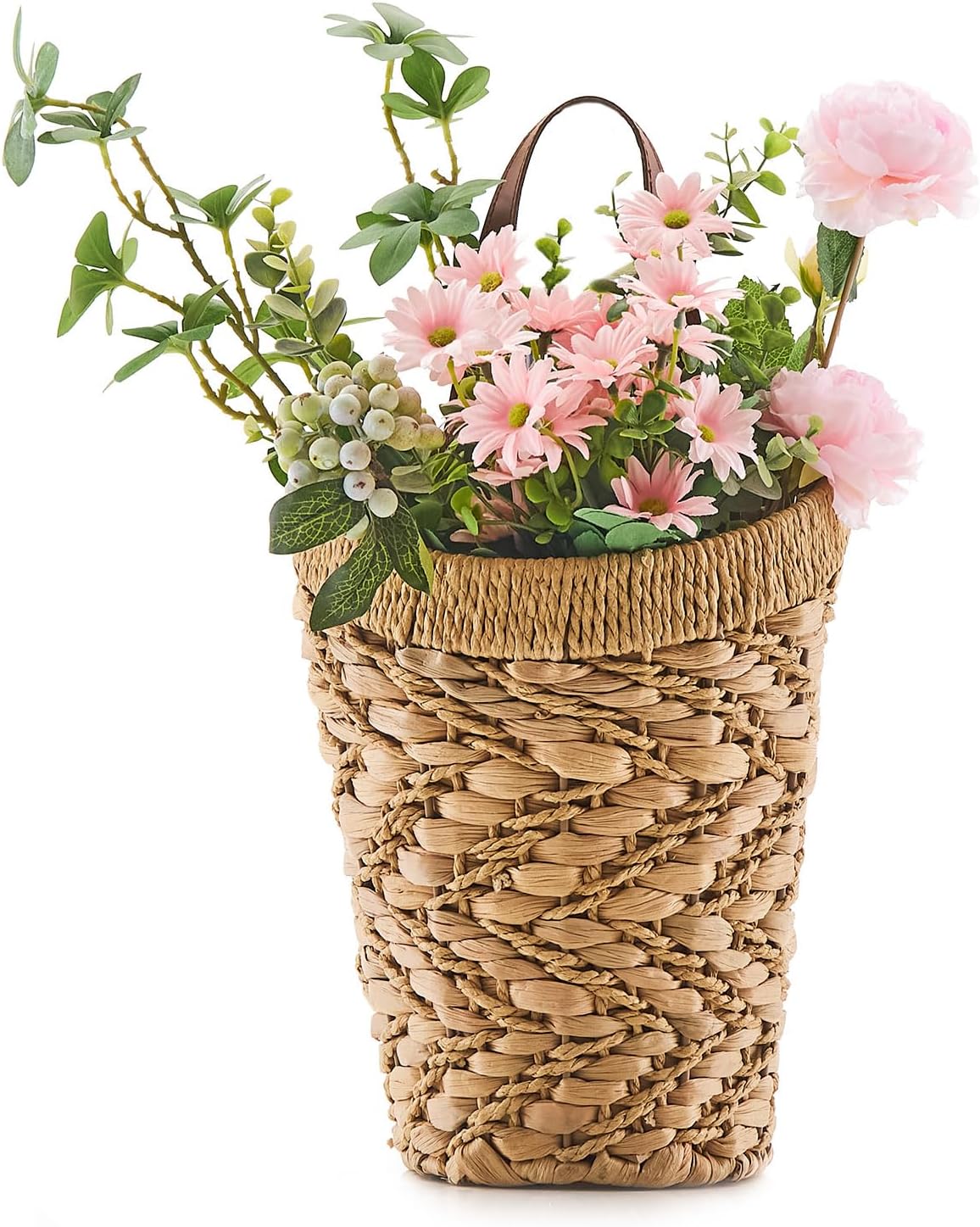 Handwoven Water Hyacinth Boho Front Door Basket for Flower Plants
