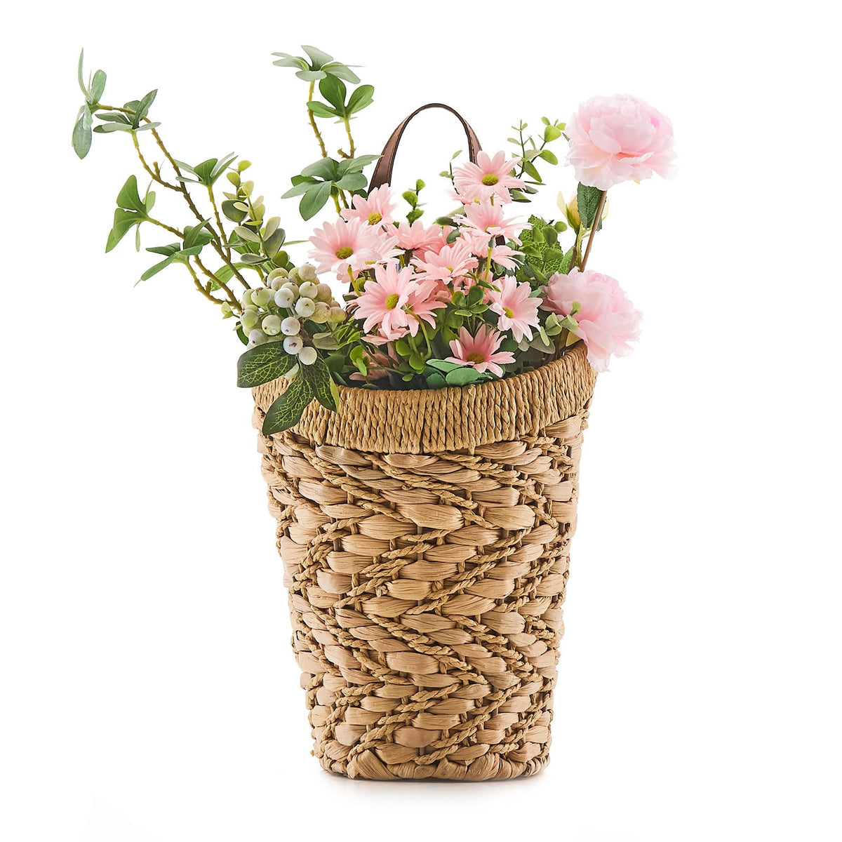 Handwoven Water Hyacinth Boho Front Door Basket for Flower Plants