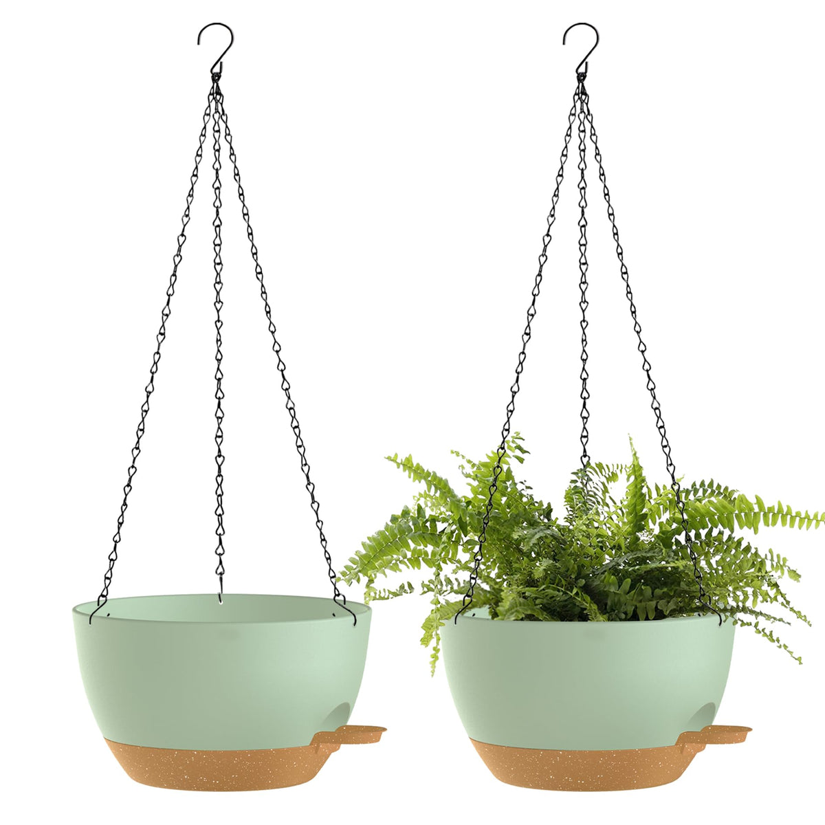 12 Inch Hanging Baskets 2 PC with Chains, Self-Watering Hanging Planters for Indoor Outdoor Plants, Plastic Hanging Flower Pots,Black