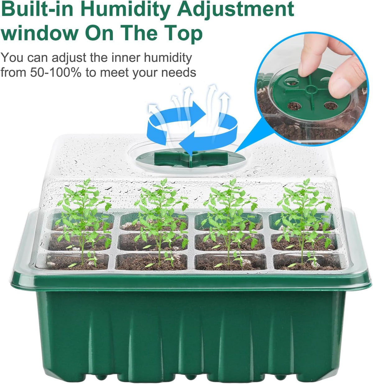 12 Pack Seed Starter Trays, 144Cell Stater Kit with Humidity Dome Green