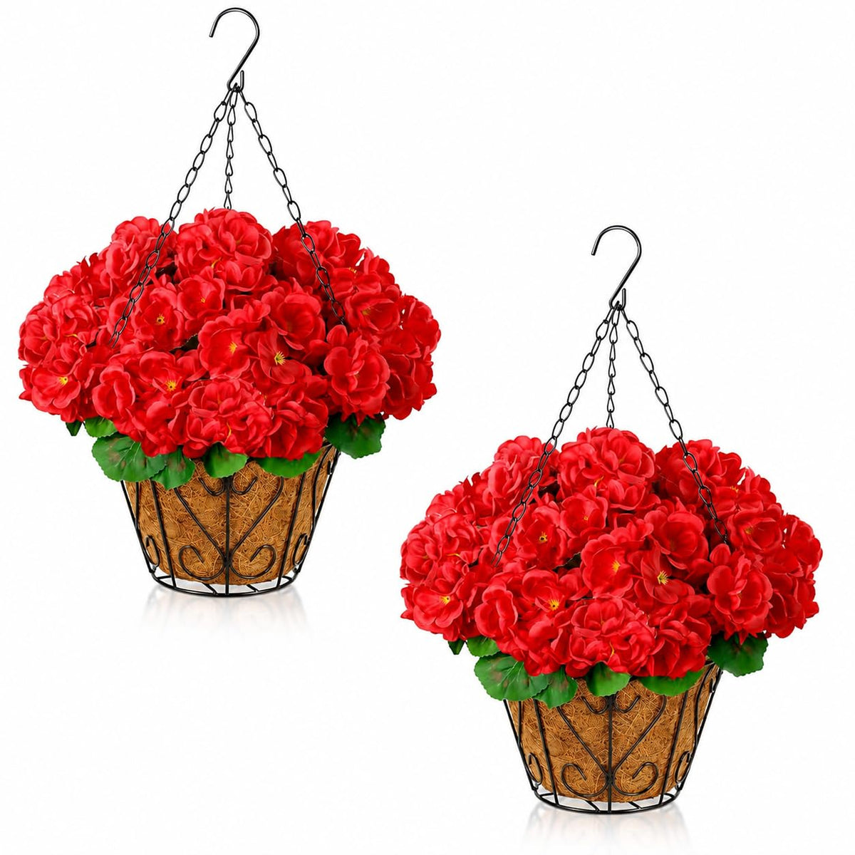 2 Set Artificial Outdoor Fall Flowers with Hanging Baskets