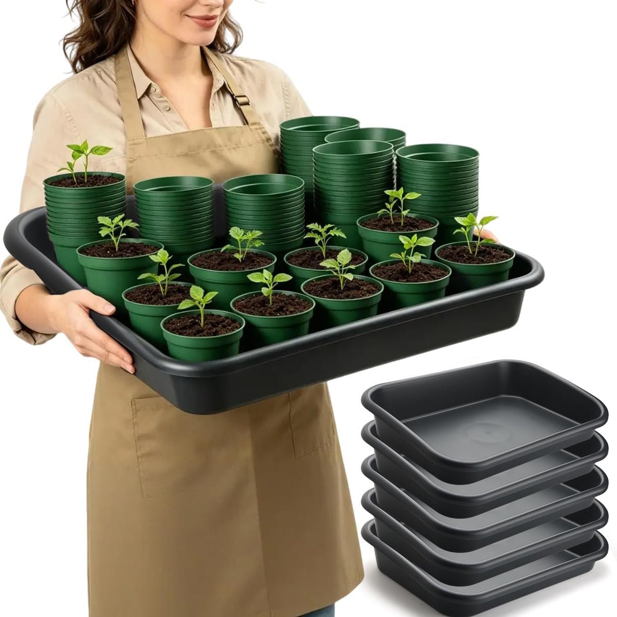 5 Pack Plant Potting Tray- Multifunctional Garden Tidy Tray, 17"x12", Black