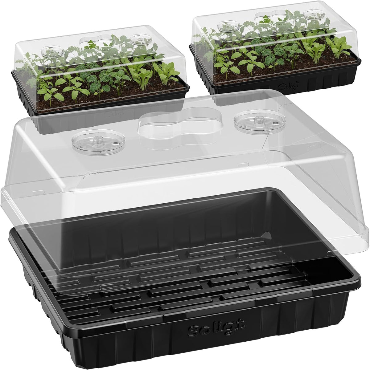 SOLIGT Thick Plastic 3-Set Strong Seed Starter Trays with 5" Humidity Domes