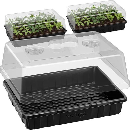 SOLIGT Thick Plastic 3-Set Strong Seed Starter Trays with 5" Humidity Domes