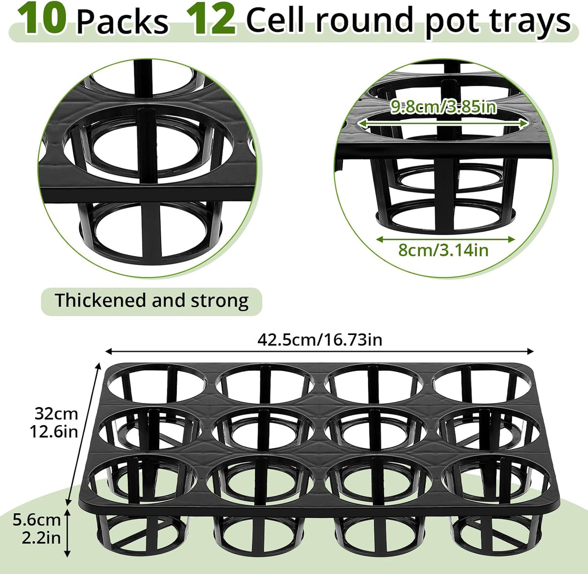 Vercraft 10 Pcs 12 Cell Nursery Planter Trays, for 4 Inch Round Pots