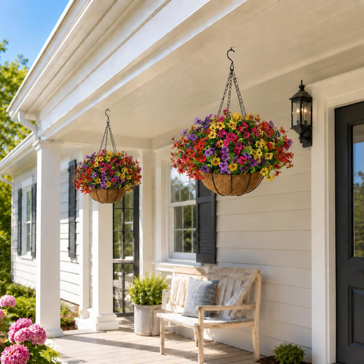 Artificial Hanging Baskets, 24 Pcs Mixed Color Mums UV Resistant Outdoor