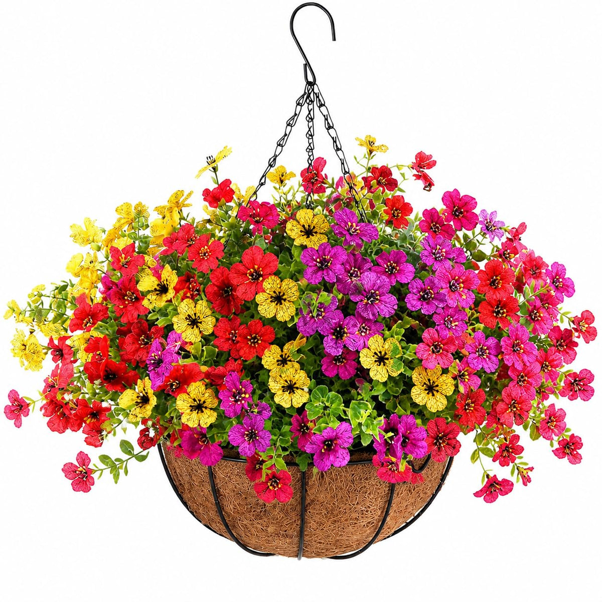 Artificial Hanging Baskets, 24 Pcs Mixed Color Mums UV Resistant Outdoor