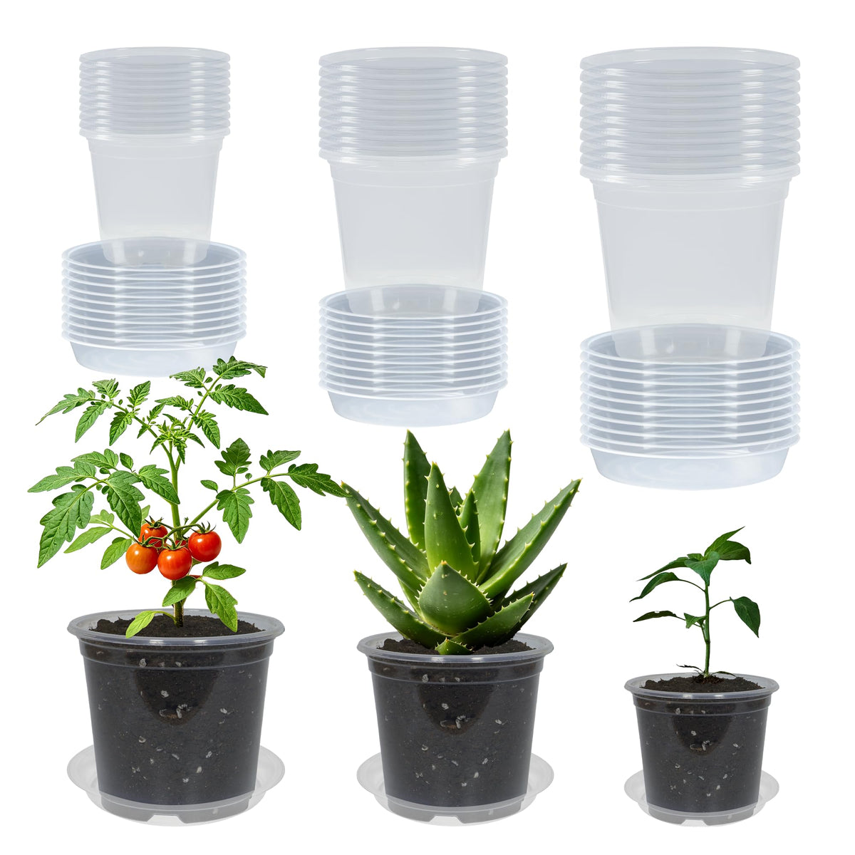 20 Pack 4 Inch Clear Nursery Pots with Drainage and 20 Pack Plant Saucers, Plant Pots for Plants Transparent Potting Containers for Plants Seeding Starter Pot (Clear, 4 Inch)